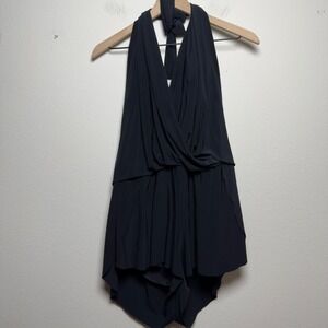 Magicsuit Womens Romper Swimsuit 18W Black Halter Tummy Control Drape Front